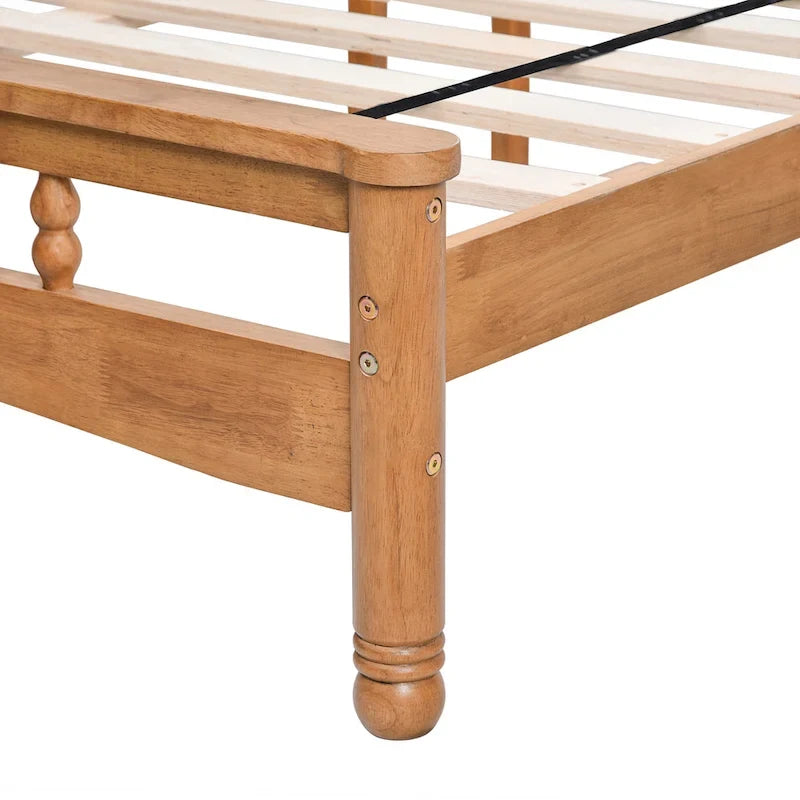 Oak Queen Platform Bed with Headboard, Solid Wood, For 2