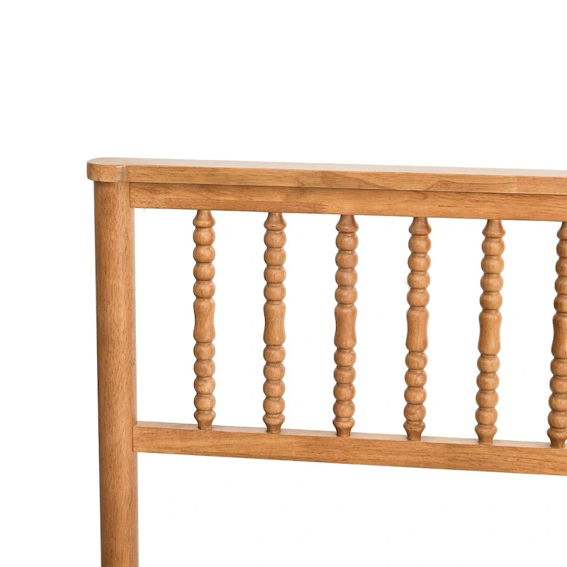 Oak Queen Platform Bed with Headboard, Solid Wood, For 2