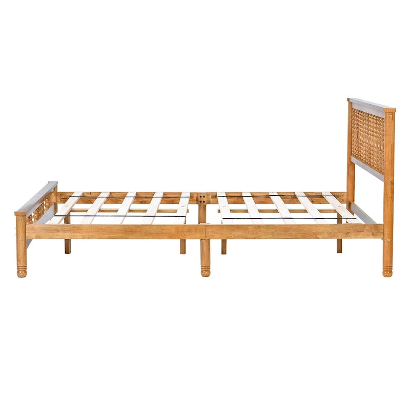 Oak Queen Platform Bed with Headboard, Solid Wood, For 2
