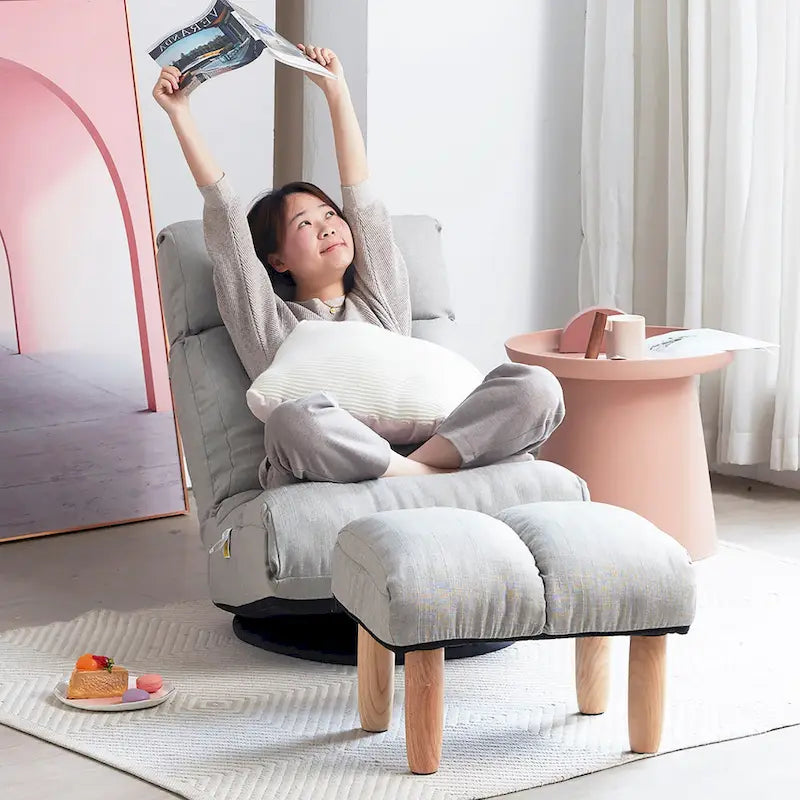 Upholstered Armless Recliner Set with Ottoman and Adjustable Headrest