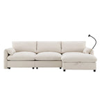 96.5 Chenille L-Shaped Sectional Sofa with Storage Ottoman, Adjustable Phone Holder, USB Charger and Armrest Storage Pockets