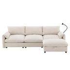 96.5 Chenille L-Shaped Sectional Sofa with Storage Ottoman, Adjustable Phone Holder, USB Charger and Armrest Storage Pockets