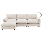 96.5 Chenille L-Shaped Sectional Sofa with Storage Ottoman, Adjustable Phone Holder, USB Charger and Armrest Storage Pockets