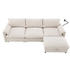 96.5 Chenille L-Shaped Sectional Sofa with Storage Ottoman, Adjustable Phone Holder, USB Charger and Armrest Storage Pockets