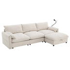 96.5 Chenille L-Shaped Sectional Sofa with Storage Ottoman, Adjustable Phone Holder, USB Charger and Armrest Storage Pockets