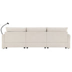 96.5 Chenille L-Shaped Sectional Sofa with Storage Ottoman, Adjustable Phone Holder, USB Charger and Armrest Storage Pockets