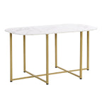Golden+White 7-Piece Metal Frame Dining Table Set with Half-Round Table & 6 Chairs