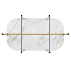 Golden+White 7-Piece Metal Frame Dining Table Set with Half-Round Table & 6 Chairs