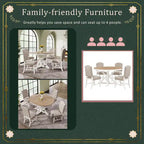 Retro 5-Piece Wooden Dining Table Set with Extendable Round Table & 4 Chairs