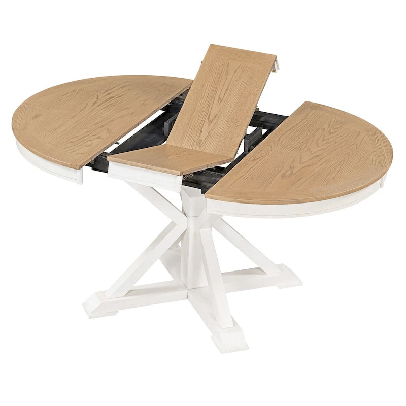 Retro 5-Piece Wooden Dining Table Set with Extendable Round Table & 4 Chairs