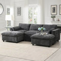 86.5 Chenille Modular Sofa with Storage Pockets, Movable Ottomans