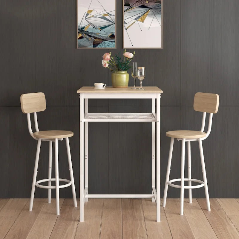 Modern Style 3-Piece Dining Set with Square Table, Partition and 2 Bar Stools