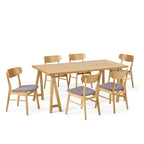 Walnut / Natural Oak Mid-Century Dining Set, Upholstered Chairs, Seats 6