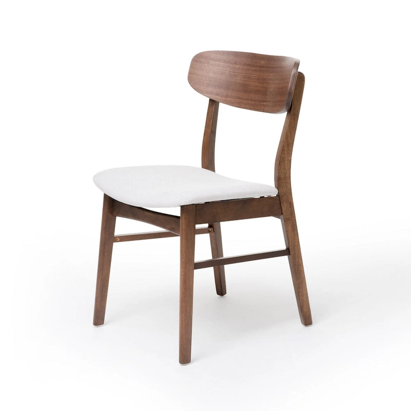 Walnut / Natural Oak Mid-Century Dining Set, Upholstered Chairs, Seats 6