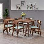 Walnut / Natural Oak Mid-Century Dining Set, Upholstered Chairs, Seats 6