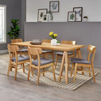 Walnut / Natural Oak Mid-Century Dining Set, Upholstered Chairs, Seats 6