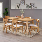 Walnut / Natural Oak Mid-Century Dining Set, Upholstered Chairs, Seats 6