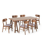 Walnut / Natural Oak Mid-Century Dining Set, Upholstered Chairs, Seats 6