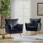 1ida Modern Velvet Tufted Accent Armchair with Gold Metal Legs Set of 2 by HULALA HOME
