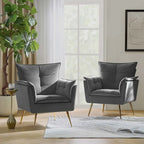 1ida Modern Velvet Tufted Accent Armchair with Gold Metal Legs Set of 2 by HULALA HOME