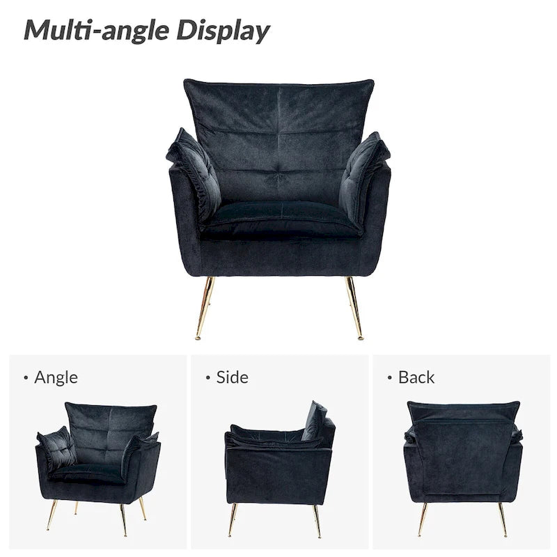 1ida Modern Velvet Tufted Accent Armchair with Gold Metal Legs Set of 2 by HULALA HOME