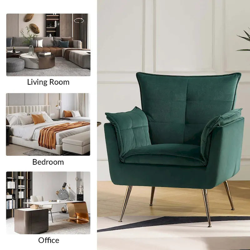 1ida Modern Velvet Tufted Accent Armchair with Gold Metal Legs Set of 2 by HULALA HOME