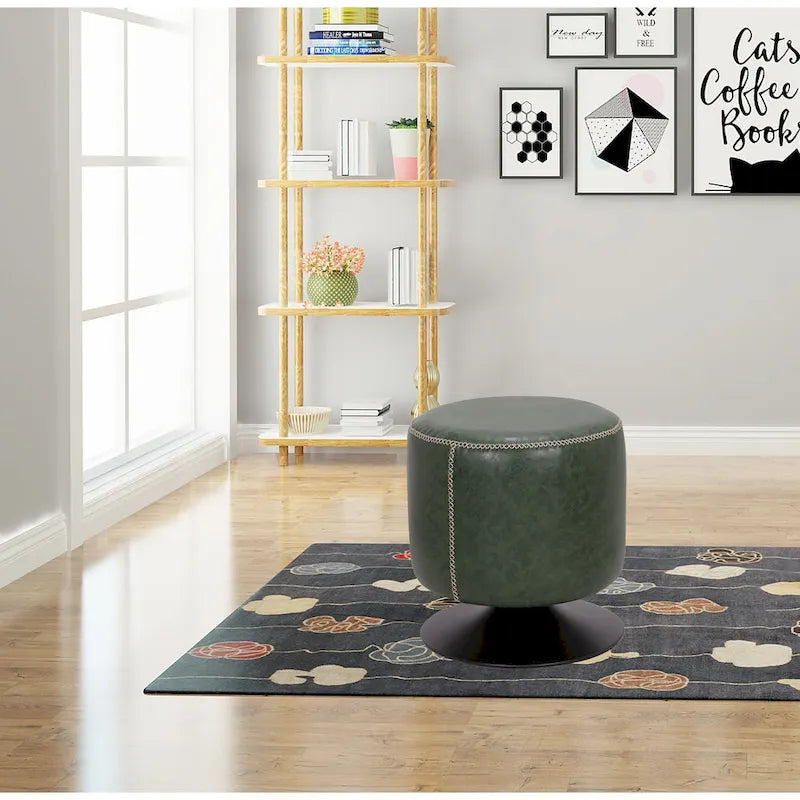 Round Swivel Ottoman – Blue / Black / Ash / Green, Single Seat, Metal Base