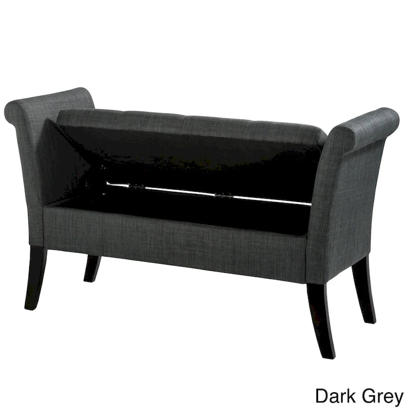 Upholstered Storage Bench with Scrolled Arms – Grey / Beige / Blue / Yellow, Seats 1