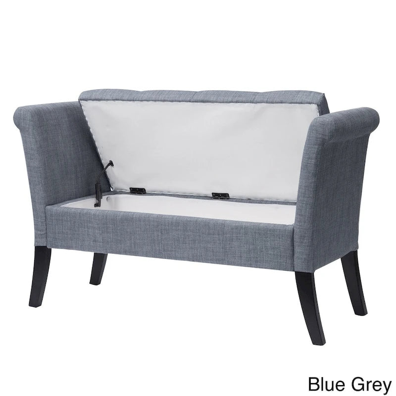Upholstered Storage Bench with Scrolled Arms – Grey / Beige / Blue / Yellow, Seats 1