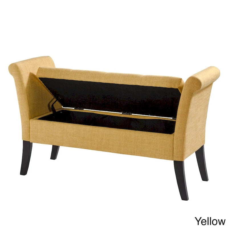 Upholstered Storage Bench with Scrolled Arms – Grey / Beige / Blue / Yellow, Seats 1