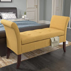 Upholstered Storage Bench with Scrolled Arms – Grey / Beige / Blue / Yellow, Seats 1