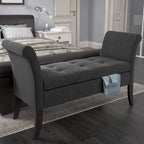 Upholstered Storage Bench with Scrolled Arms – Grey / Beige / Blue / Yellow, Seats 1