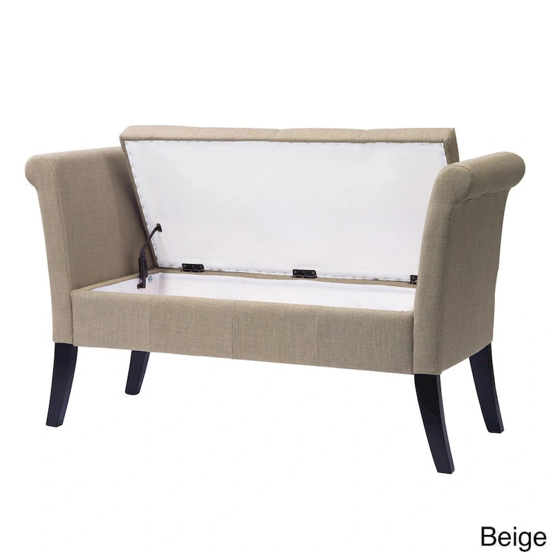 Upholstered Storage Bench with Scrolled Arms – Grey / Beige / Blue / Yellow, Seats 1