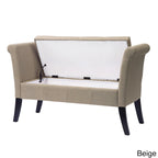 Upholstered Storage Bench with Scrolled Arms – Grey / Beige / Blue / Yellow, Seats 1