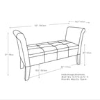 Upholstered Storage Bench with Scrolled Arms – Grey / Beige / Blue / Yellow, Seats 1