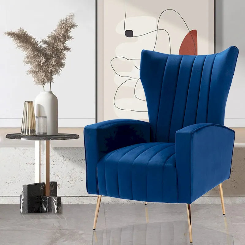 Velvet Accent Chair, Wingback Arm Chair with Gold Legs, Upholstered Single Sofa for Living Room Bedroom