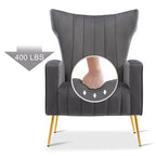 Velvet Accent Chair, Wingback Arm Chair with Gold Legs, Upholstered Single Sofa for Living Room Bedroom
