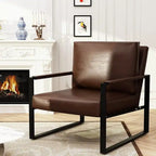 Eureka Modern Vintage Upholstered PU Leather Armchair, Mid Century Accent Chairs with Steel Frame, Leisure Chairs