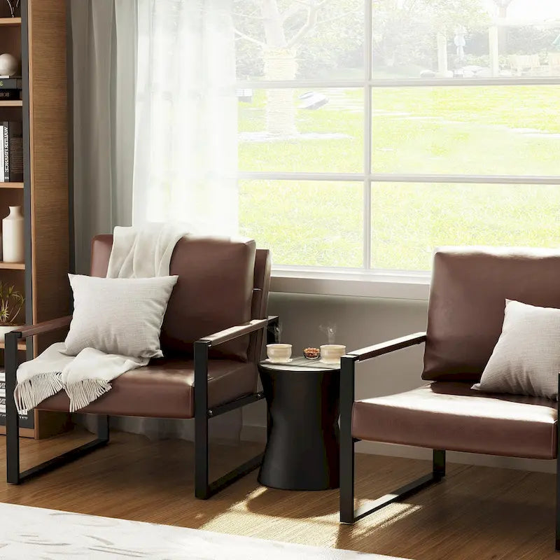 Eureka Modern Vintage Upholstered PU Leather Armchair, Mid Century Accent Chairs with Steel Frame, Leisure Chairs
