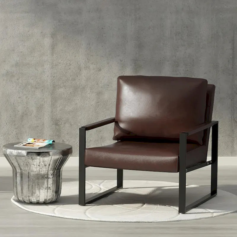 Eureka Modern Vintage Upholstered PU Leather Armchair, Mid Century Accent Chairs with Steel Frame, Leisure Chairs