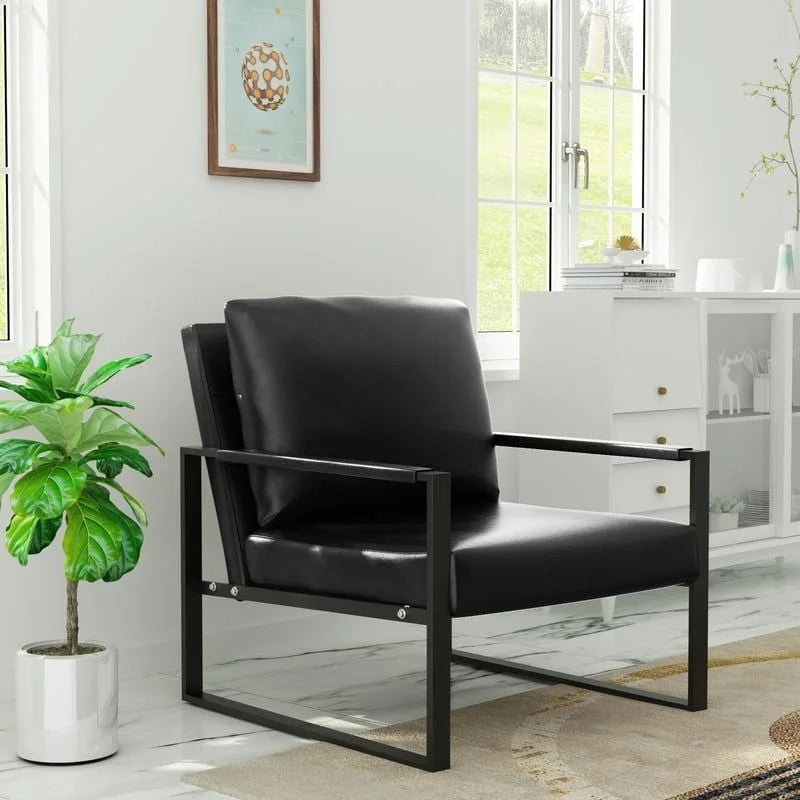 Eureka Modern Vintage Upholstered PU Leather Armchair, Mid Century Accent Chairs with Steel Frame, Leisure Chairs