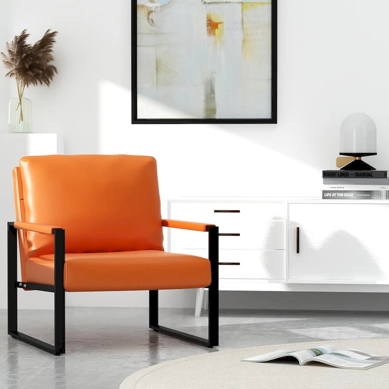 Eureka Modern Vintage Upholstered PU Leather Armchair, Mid Century Accent Chairs with Steel Frame, Leisure Chairs