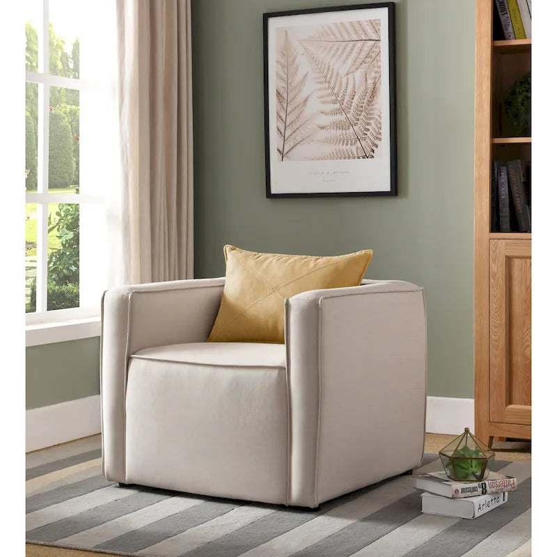 Cream / Yellow Contemporary Accent Chair, Fabric Upholstered, Single Seat