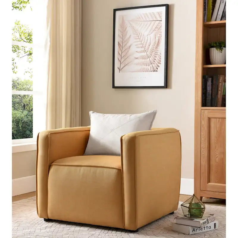 Cream / Yellow Contemporary Accent Chair, Fabric Upholstered, Single Seat
