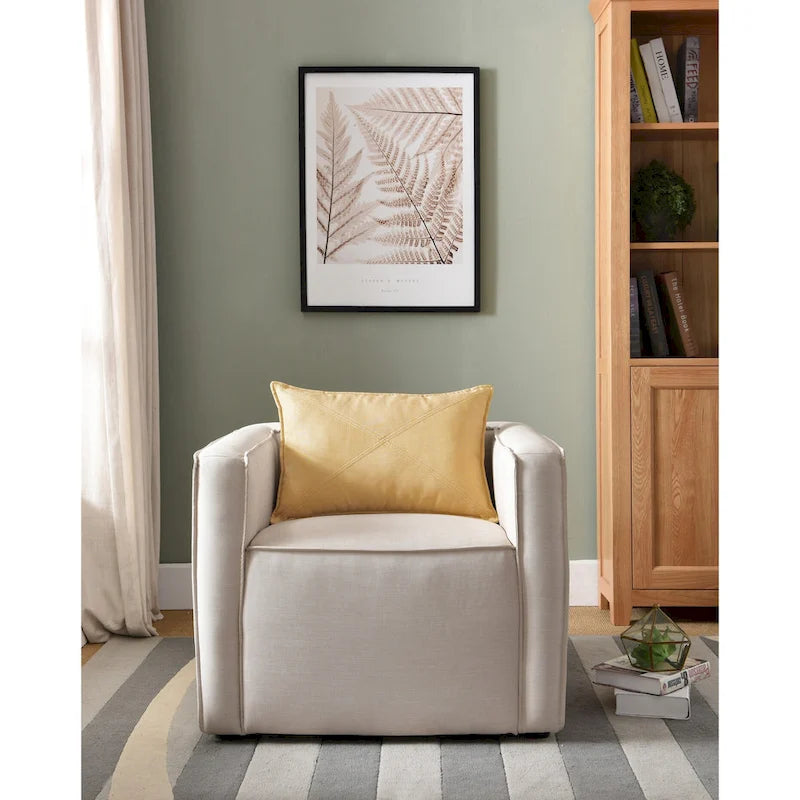 Cream / Yellow Contemporary Accent Chair, Fabric Upholstered, Single Seat