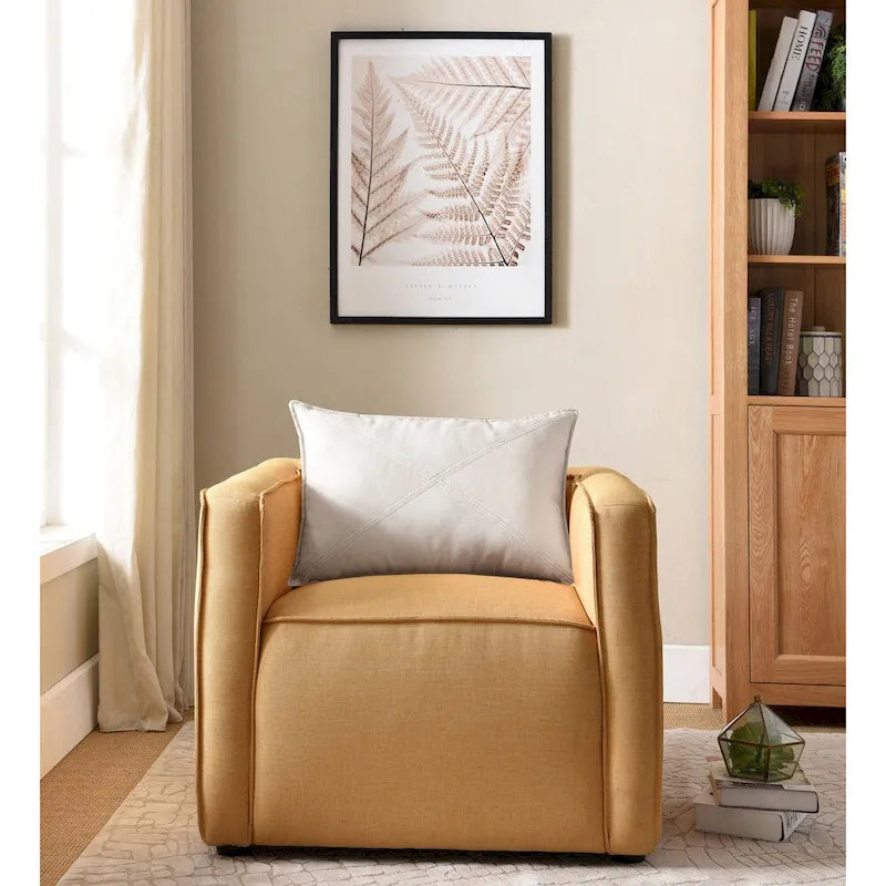 Cream / Yellow Contemporary Accent Chair, Fabric Upholstered, Single Seat