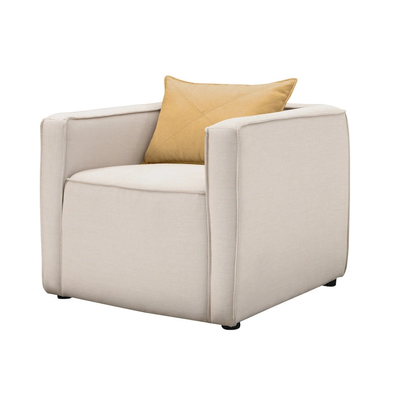 Cream / Yellow Contemporary Accent Chair, Fabric Upholstered, Single Seat