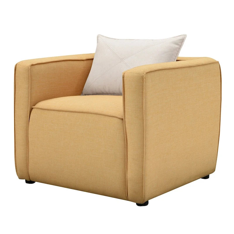Cream / Yellow Contemporary Accent Chair, Fabric Upholstered, Single Seat