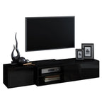 White/Natural Oak Geometric TV Stand with Side Cabinets, Floor or Wall Mount