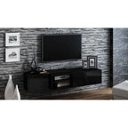 White/Natural Oak Geometric TV Stand with Side Cabinets, Floor or Wall Mount